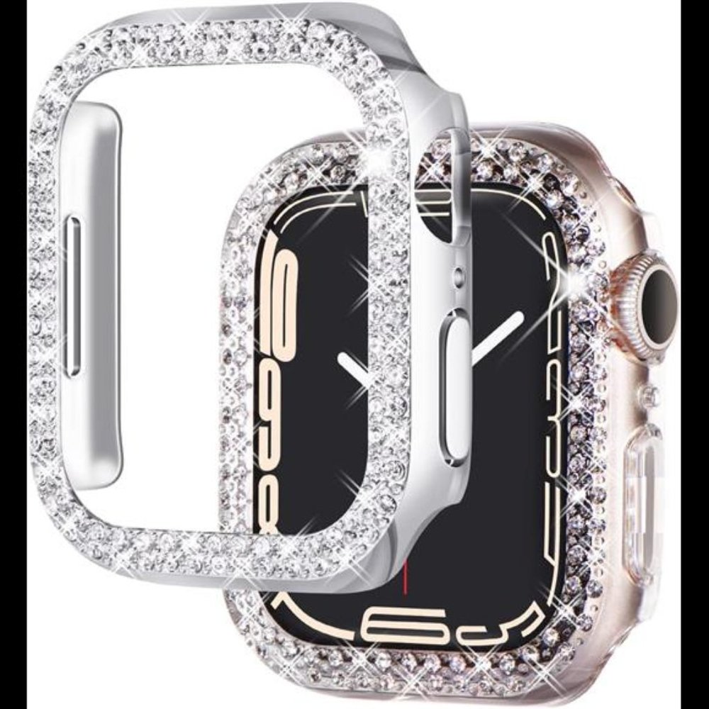 2-Pack Bling Cases Compatible for Apple Watch, 44mm, Silver/Clear